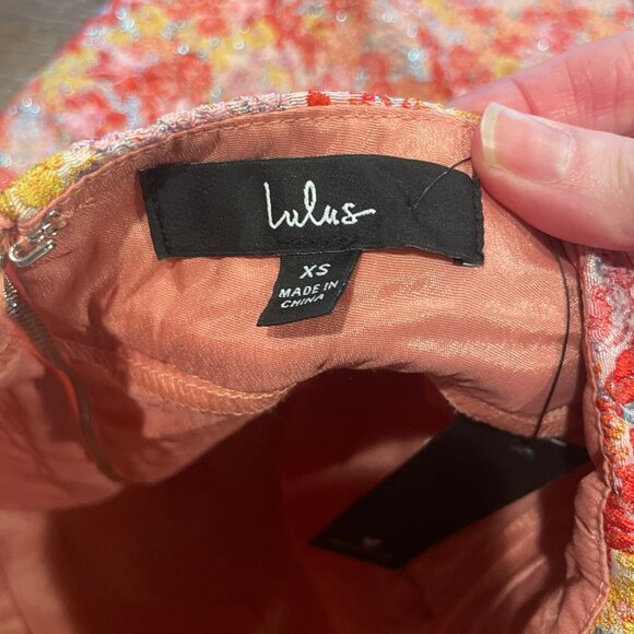 NWT Lulus XS Ellarina Pink Floral Metallic Tie-Strap Two-Piece Dress Midi Maxi - Picture 3 of 16